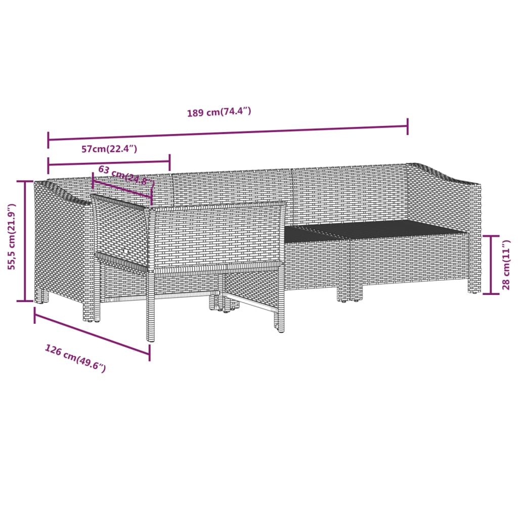 vidaXL 4-delige Loungeset met kussens poly rattan grijs