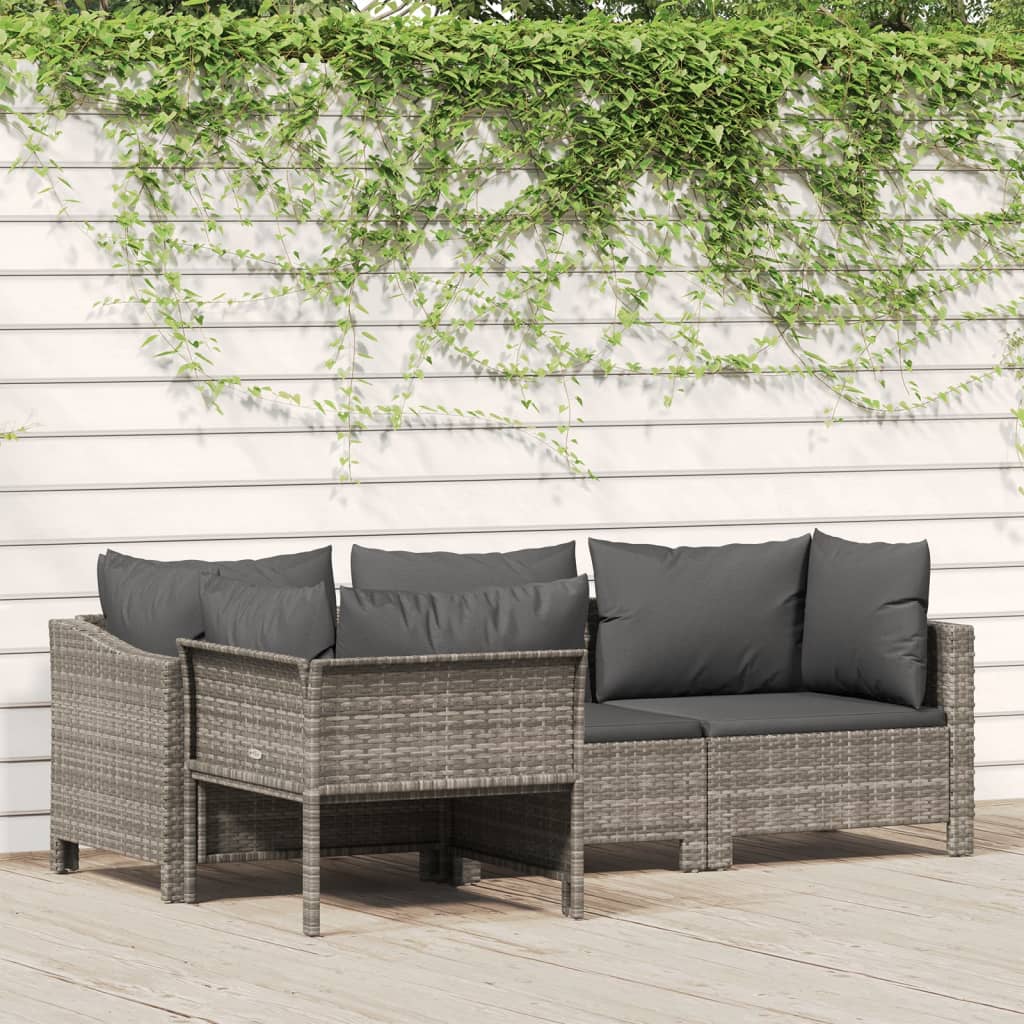 vidaXL 4-delige Loungeset met kussens poly rattan grijs