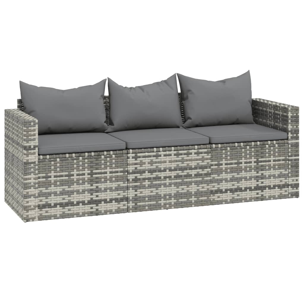 vidaXL 3-delige Loungeset met kussens poly rattan grijs