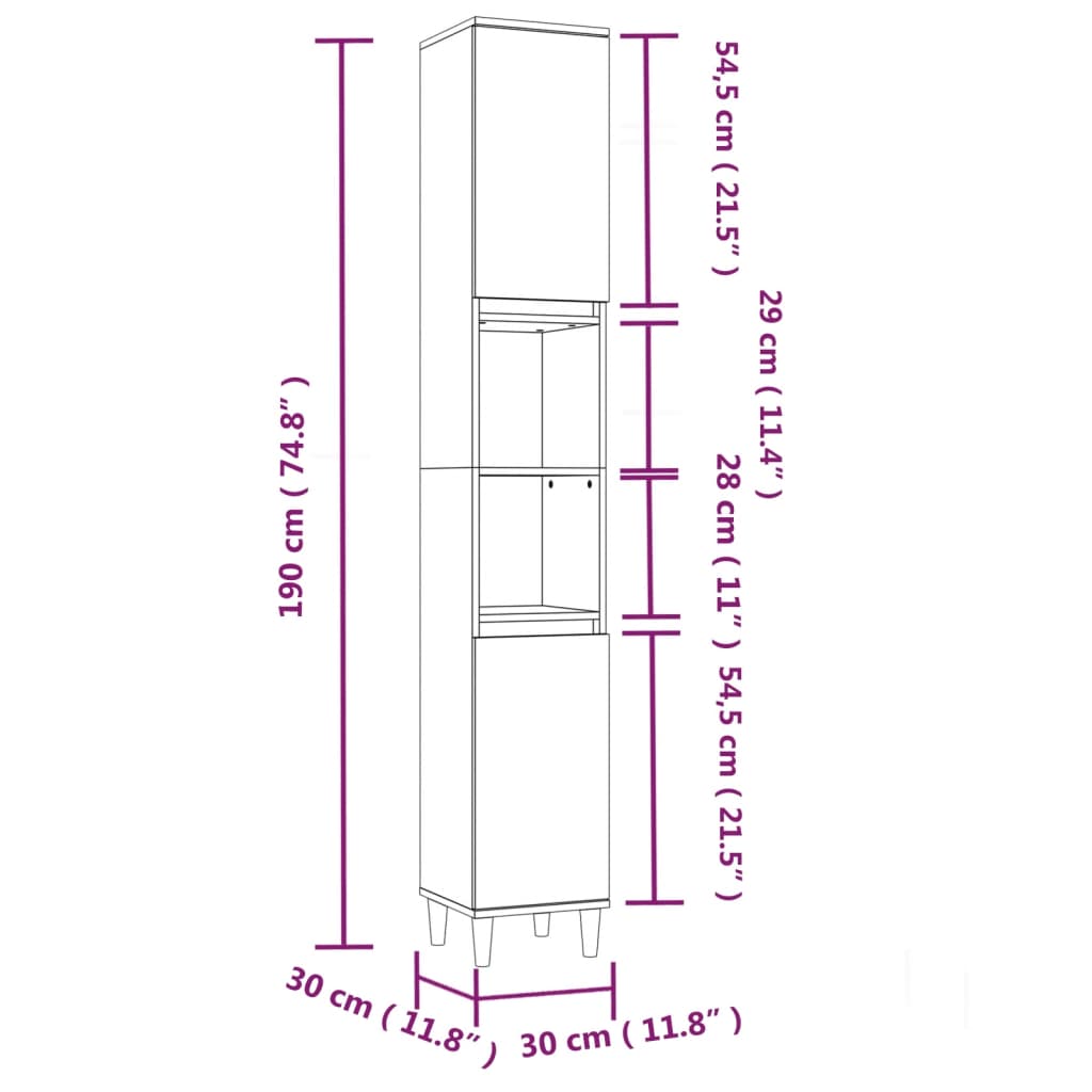 vidaXL Badkamerkast 30x30x190 cm bewerkt hout sonoma eikenkleurig