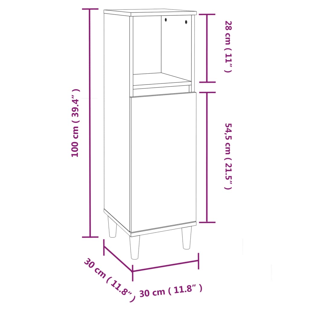 vidaXL Badkamerkast 30x30x100 cm bewerkt hout betongrijs