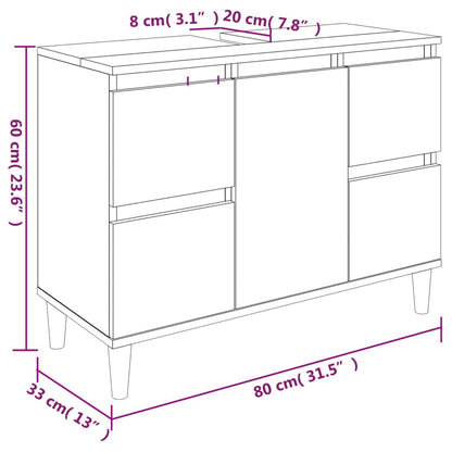 vidaXL Wastafelkast 80x33x60 cm bewerkt hout hoogglans wit