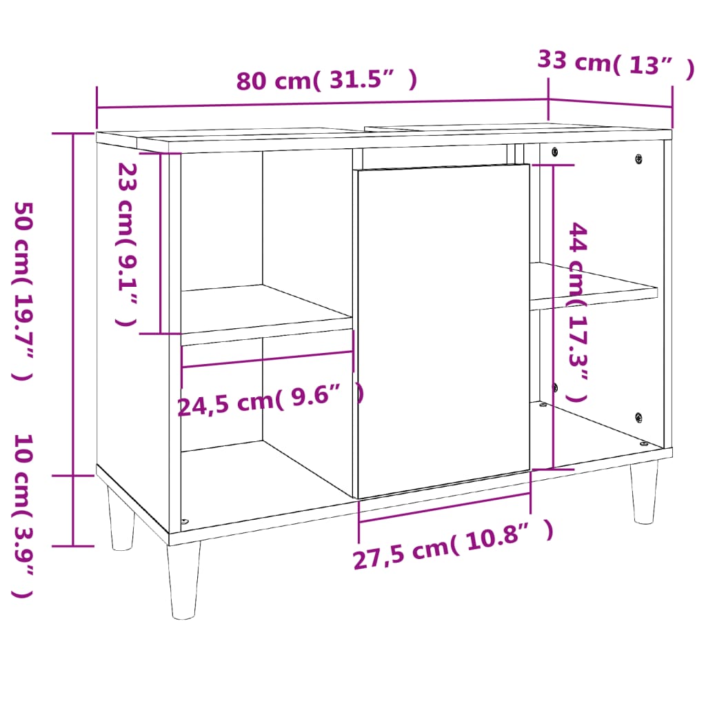 vidaXL Wastafelkast 80x33x60 cm bewerkt hout zwart