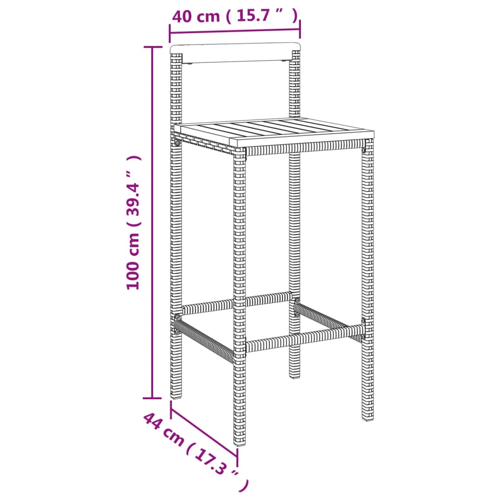 vidaXL Barkrukken 4 st poly rattan en massief acaciahout zwart