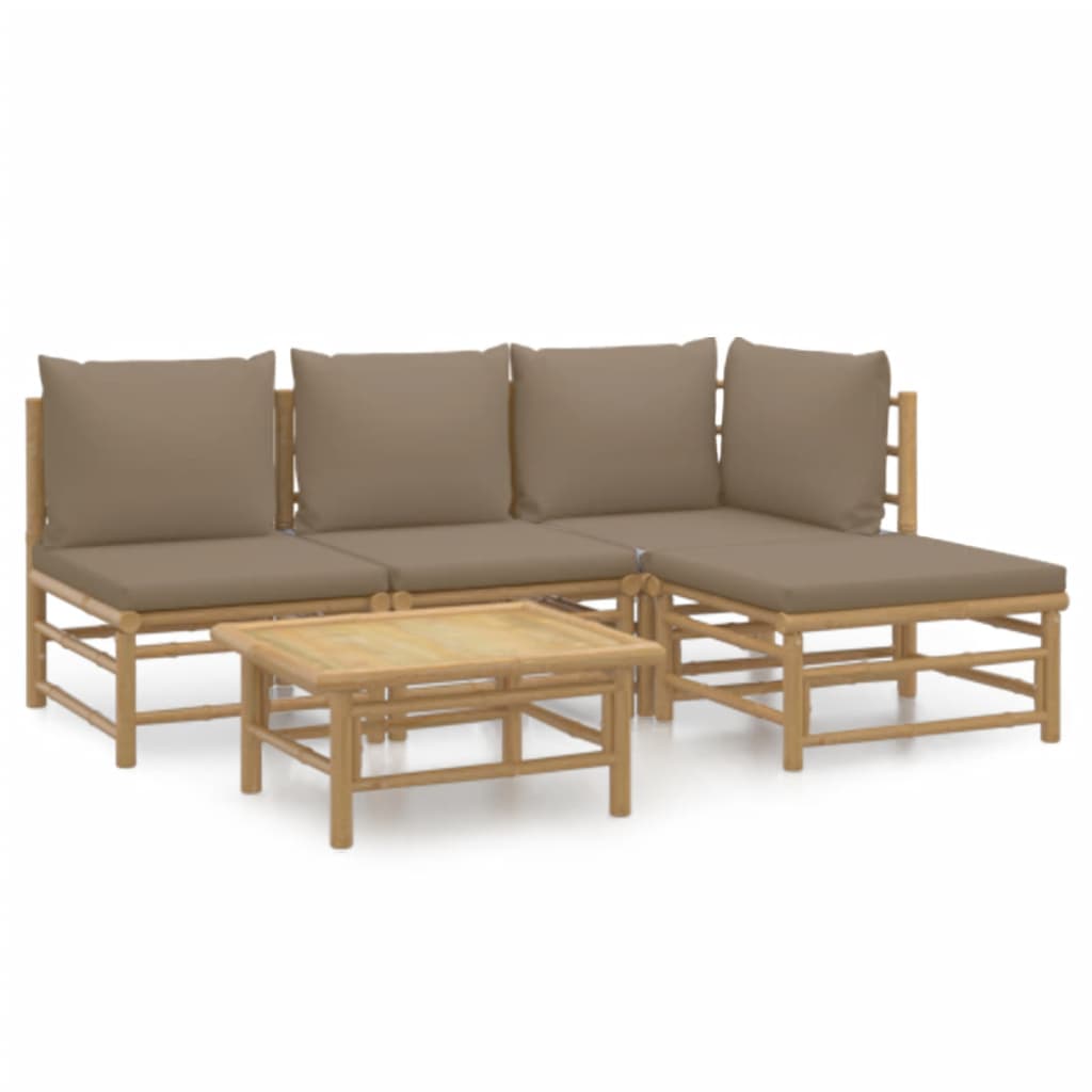 vidaXL 5-delige Loungeset met kussens bamboe taupe