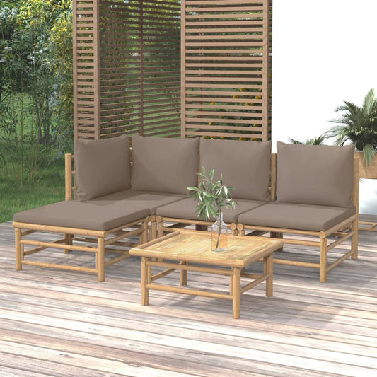 vidaXL 5-delige Loungeset met kussens bamboe taupe