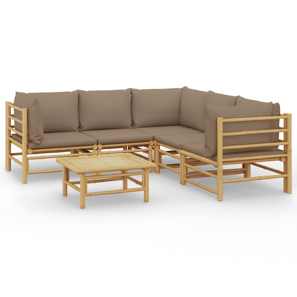 vidaXL 6-delige Loungeset met kussens bamboe taupe