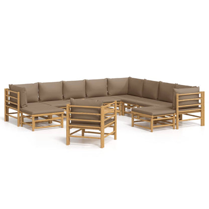 vidaXL 12-delige Loungeset met kussens bamboe taupe