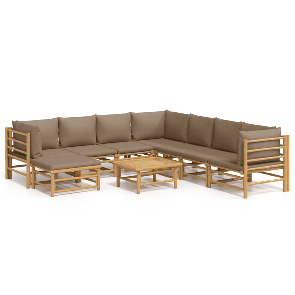 vidaXL 9-delige Loungeset met kussens bamboe taupe