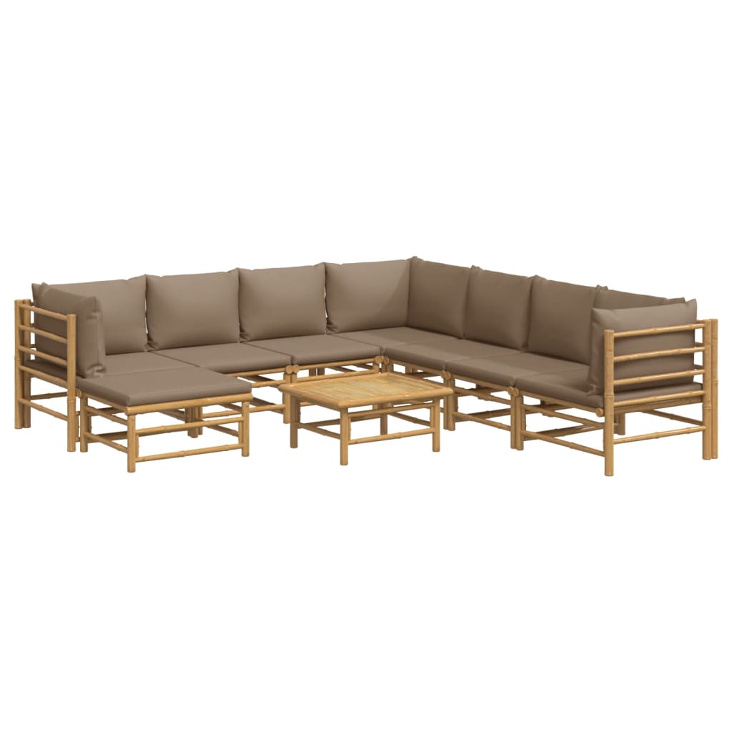 vidaXL 9-delige Loungeset met kussens bamboe taupe