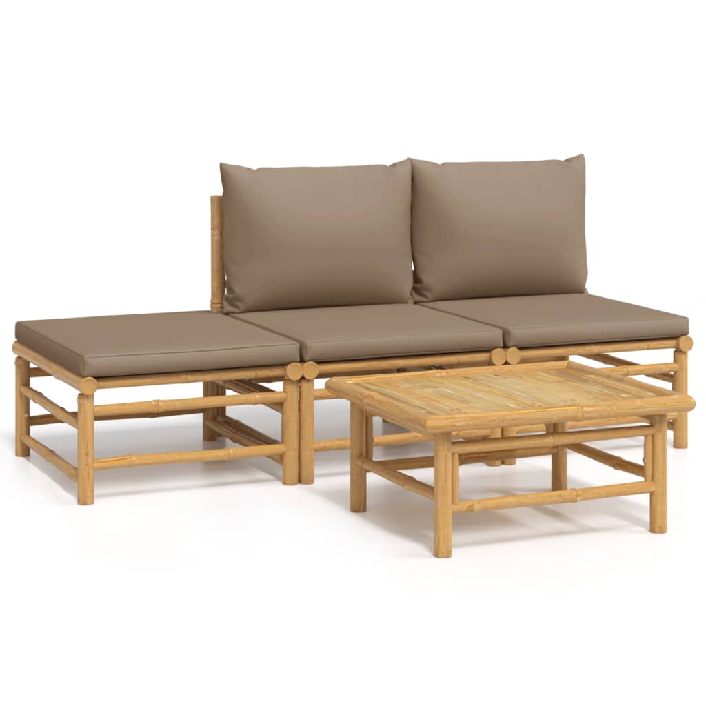 vidaXL 4-delige Loungeset met kussens bamboe taupe