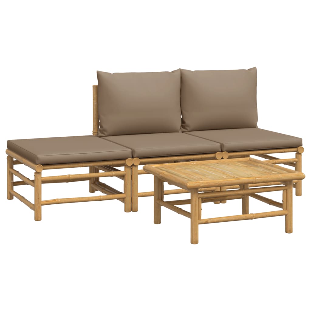 vidaXL 4-delige Loungeset met kussens bamboe taupe