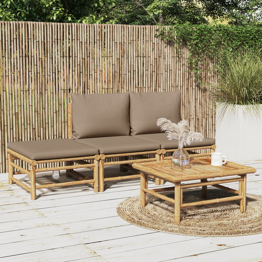 vidaXL 4-delige Loungeset met kussens bamboe taupe