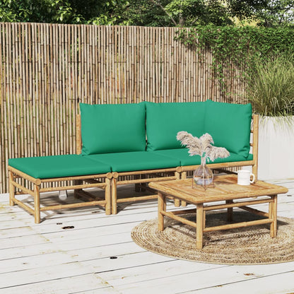 vidaXL 3-delige Loungeset met kussens bamboe groen