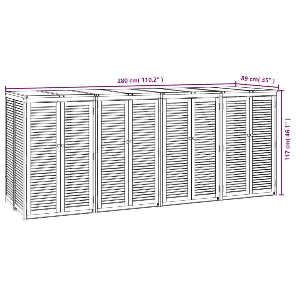 vidaXL Vuilnisbakberging viervoudig 280x89x117 cm massief acaciahout