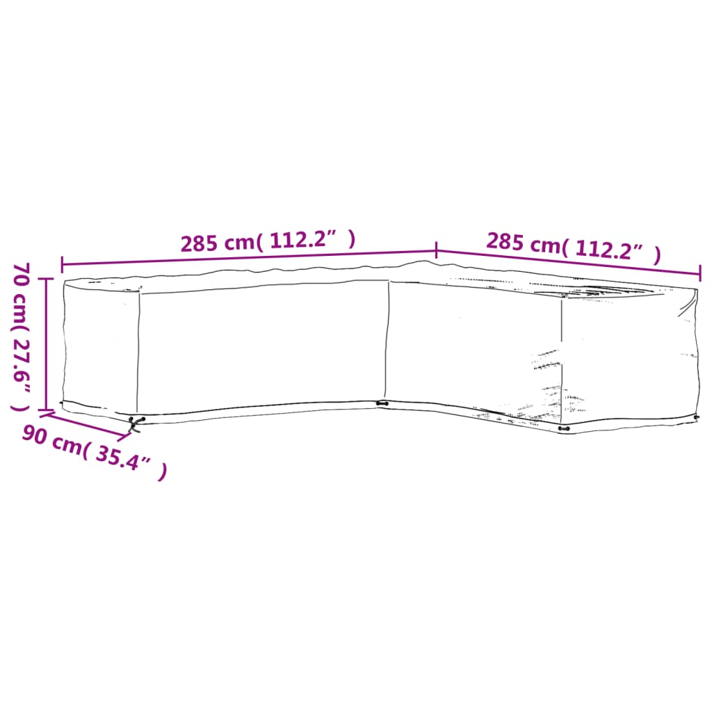 vidaXL Tuinmeubelhoezen L-vormig 2 st 16 oogjes 285x285x70 cm