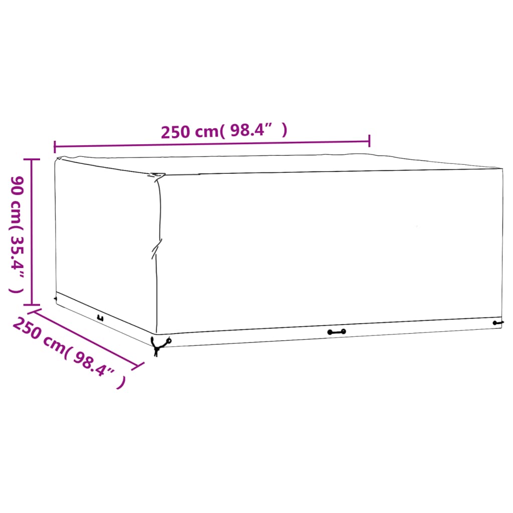 vidaXL Tuinmeubelhoezen met 16 oogjes 2 st vierkant 250x250x90 cm