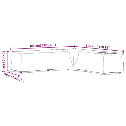 vidaXL Tuinmeubelhoezen met 20 oogjes L-vormig 300x300x70 cm