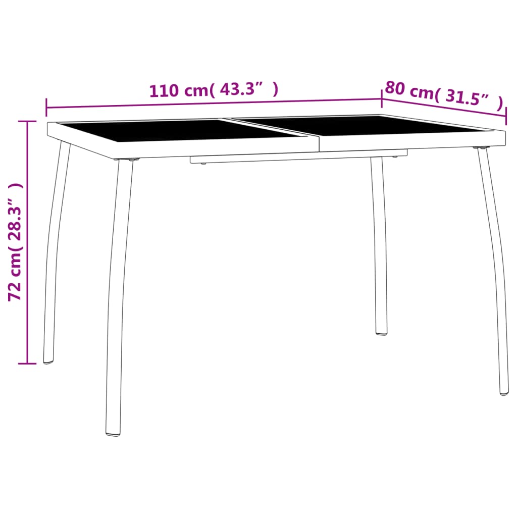 vidaXL Tuintafel 110x80x72 cm staalgaas antracietkleurig