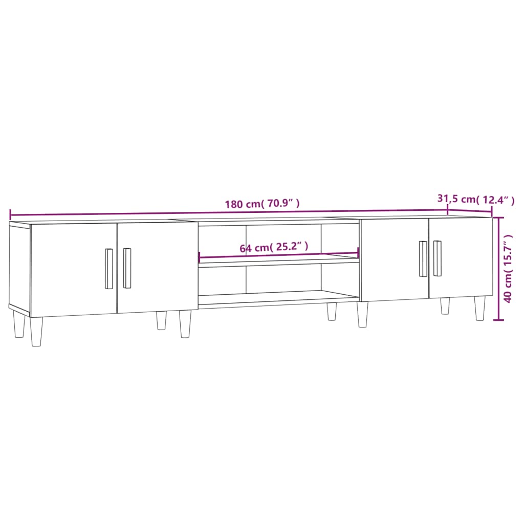 vidaXL Tv-meubel 180x31,5x40 cm bewerkt hout zwart