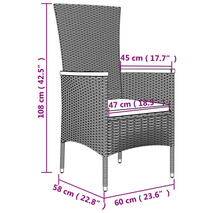 vidaXL 3-delige Tuinset met kussens poly rattan zwart