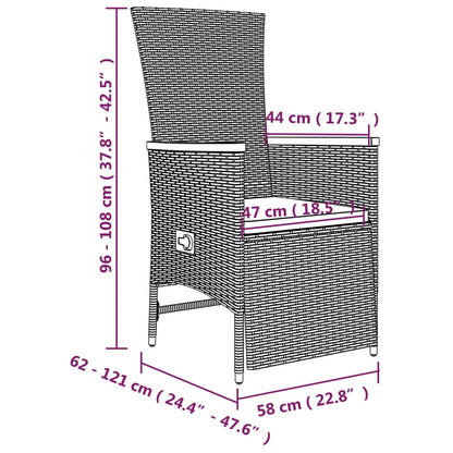 vidaXL 5-delige Tuinset met kussens poly rattan grijs