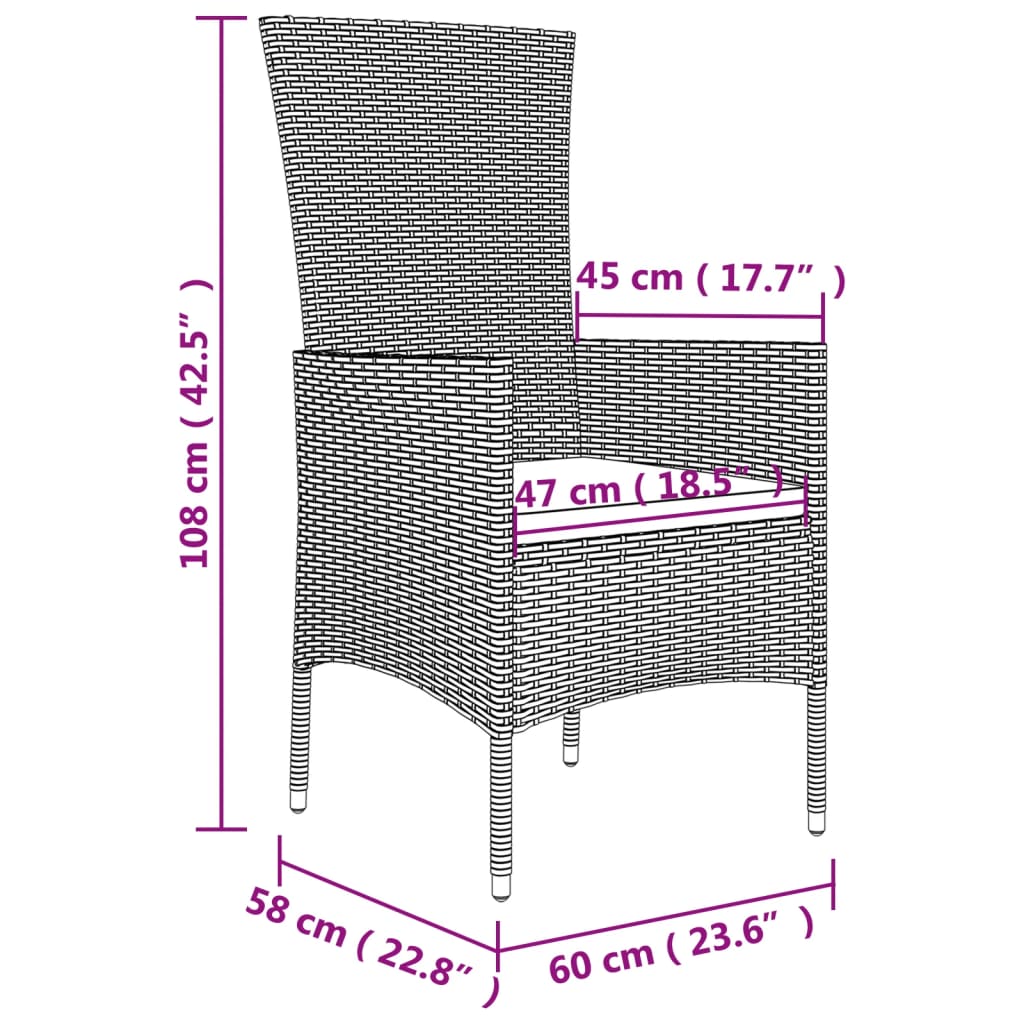 vidaXL 3-delige Tuinset met kussens poly rattan beige