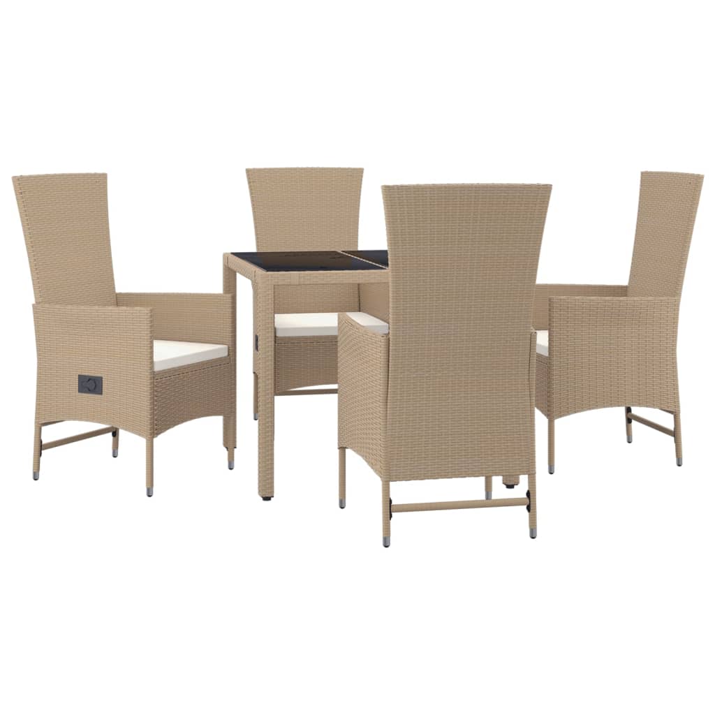 vidaXL 5-delige Tuinset met kussens poly rattan beige