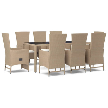 vidaXL 9-delige Tuinset met kussens poly rattan beige