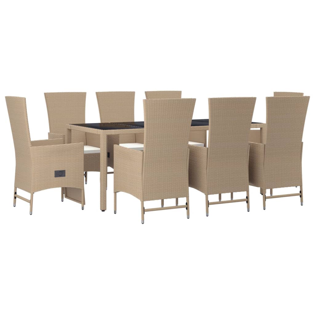 vidaXL 9-delige Tuinset met kussens poly rattan beige