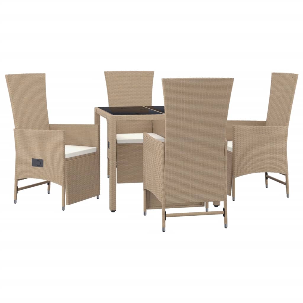 vidaXL 5-delige Tuinset met kussens poly rattan beige