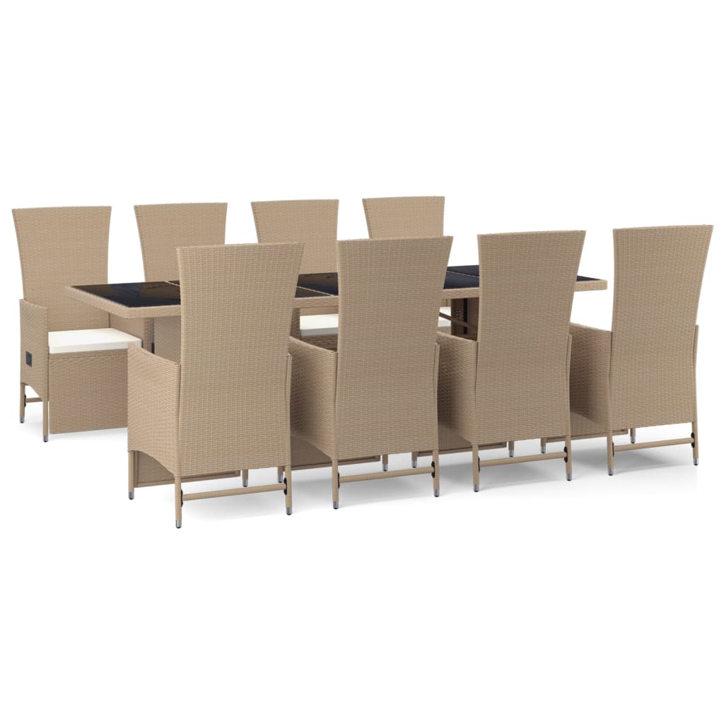 vidaXL 9-delige Tuinset met kussens poly rattan beige