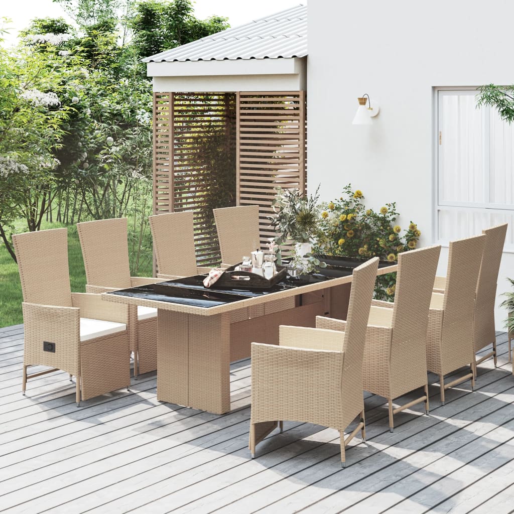 vidaXL 9-delige Tuinset met kussens poly rattan beige