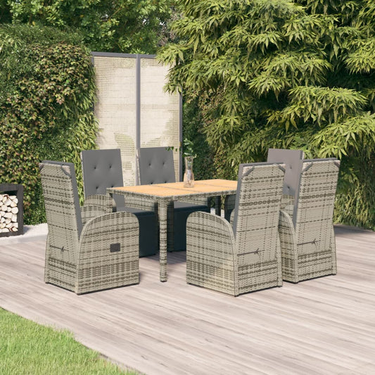 vidaXL 7-delige Tuinset met kussens poly rattan grijs