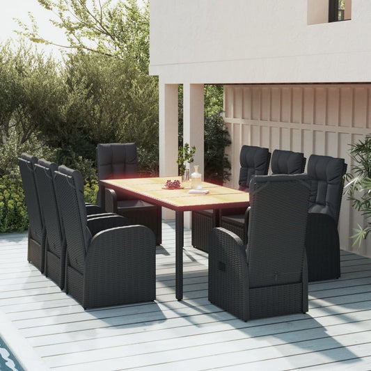 vidaXL 9-delige Tuinset poly rattan zwart