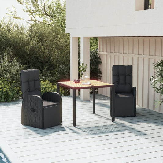 vidaXL 3-delige Tuinset poly rattan en massief acaciahout zwart