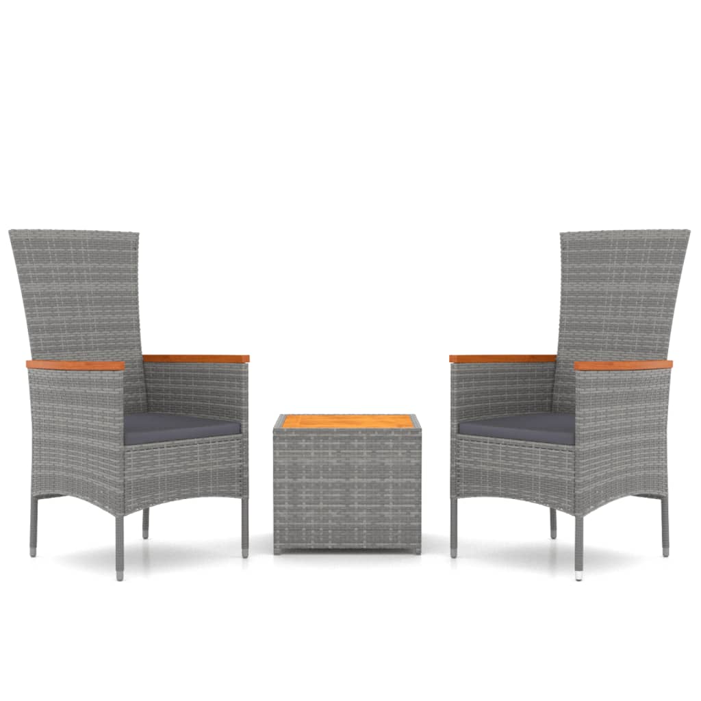 vidaXL 3-delige Loungeset poly rattan en massief acaciahout grijs