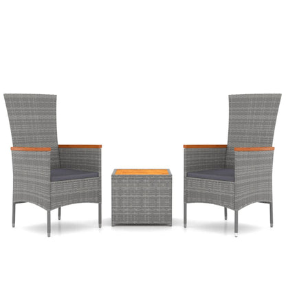 vidaXL 3-delige Loungeset poly rattan en massief acaciahout grijs