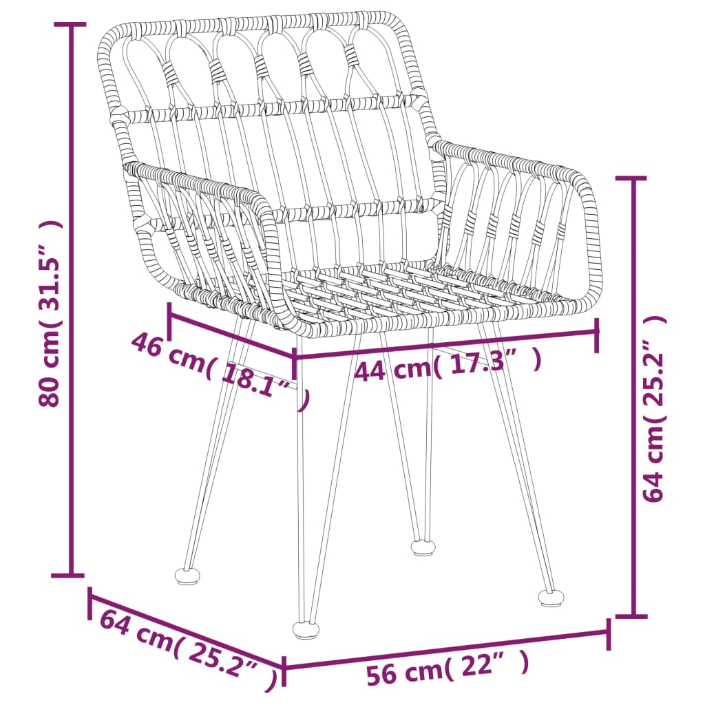 vidaXL 3-delige Tuinset poly rattan zwart