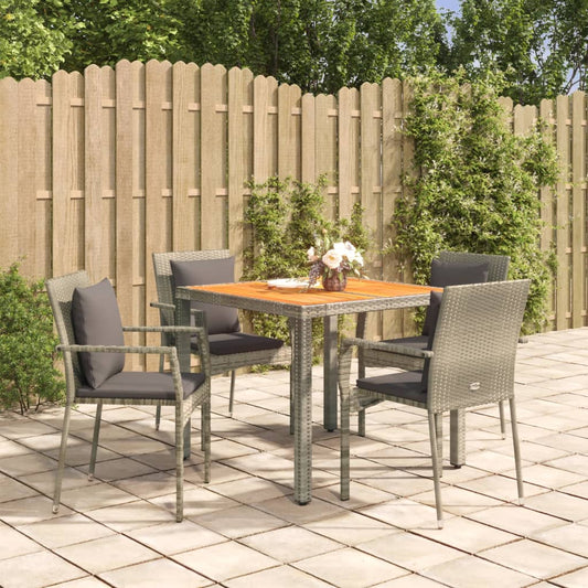 vidaXL 5-delige Tuinset met kussens poly rattan grijs