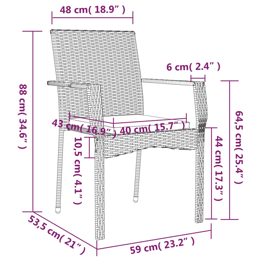 vidaXL 3-delige Tuinset met kussens poly rattan grijs