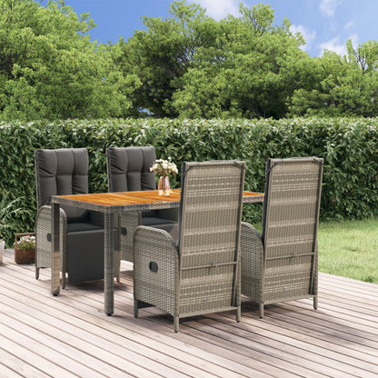 vidaXL 5-delige Tuinset met kussens poly rattan grijs