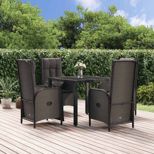 vidaXL 5-delige Tuinset met kussens poly rattan zwart