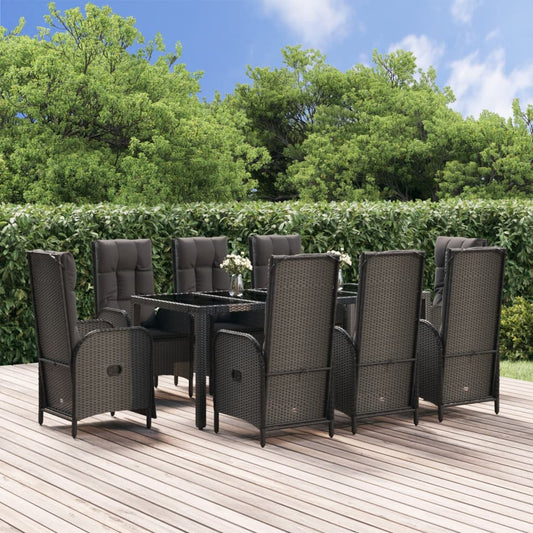 vidaXL 9-delige Tuinset poly rattan zwart