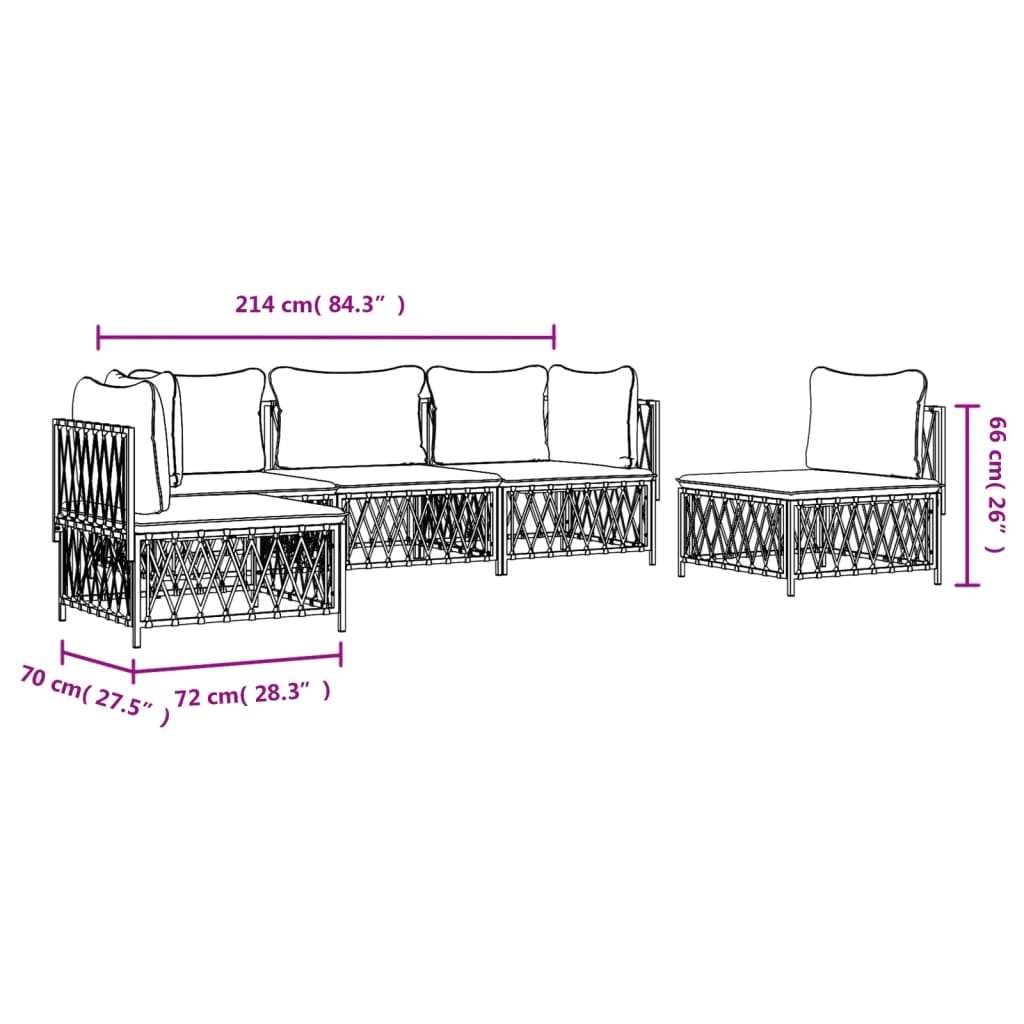 vidaXL 5-delige Loungeset met kussens staal antracietkleurig