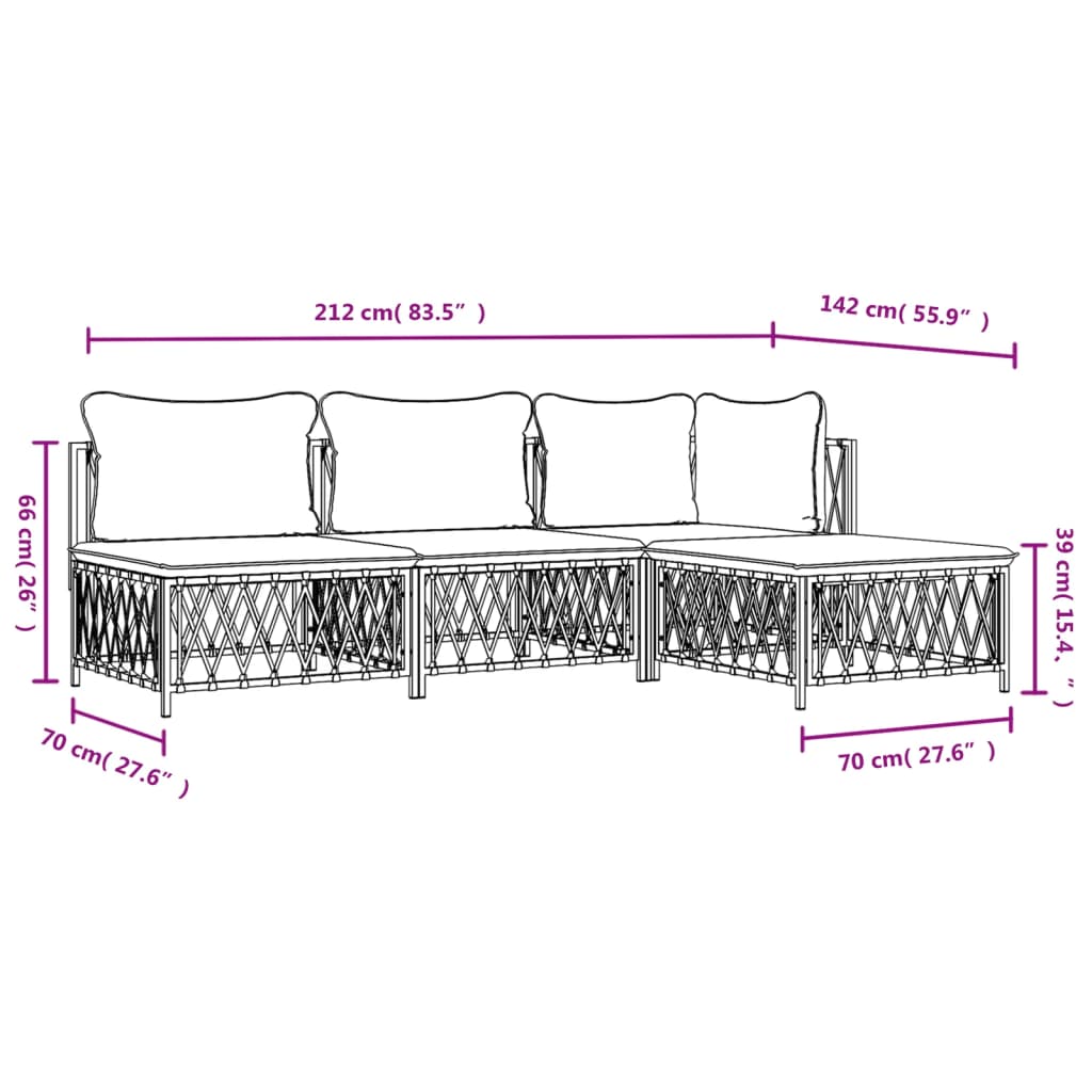 vidaXL 4-delige Loungeset met kussens staal antracietkleurig