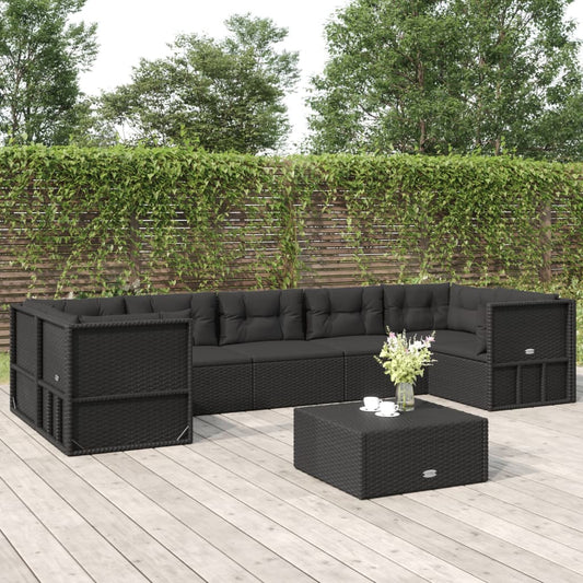 vidaXL 7-delige Loungeset met kussens poly rattan zwart