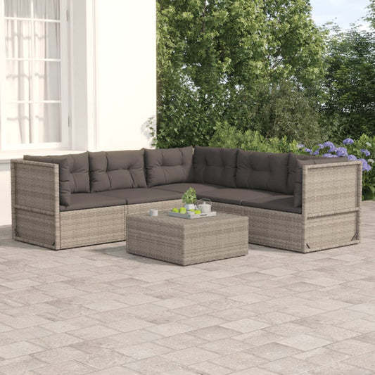 vidaXL 5-delige Loungeset met kussens poly rattan grijs