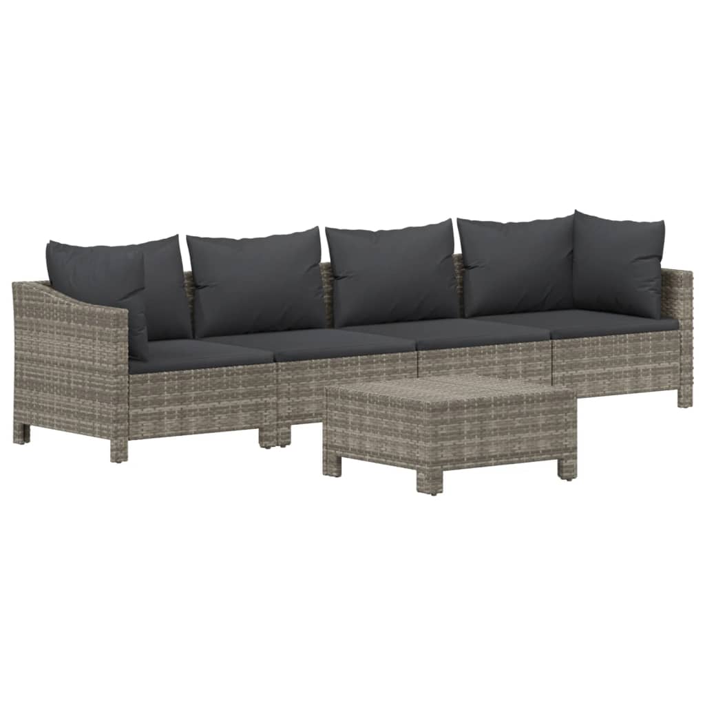 vidaXL 5-delige Loungeset met kussens poly rattan grijs