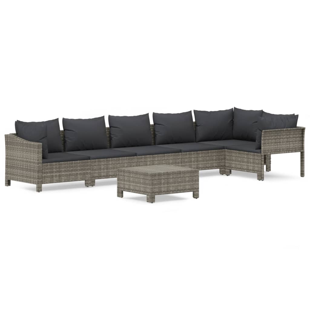 vidaXL 7-delige Loungeset met kussens poly rattan grijs